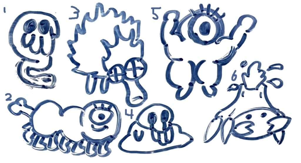 Various ugly but cute monsters Daan doodled.