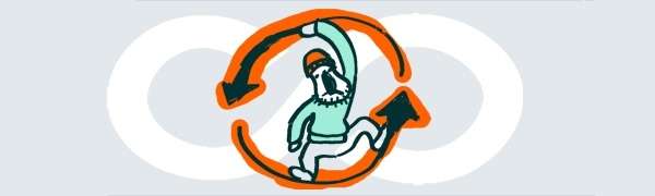 Cartoon Daan stuck in a literal loop icon.