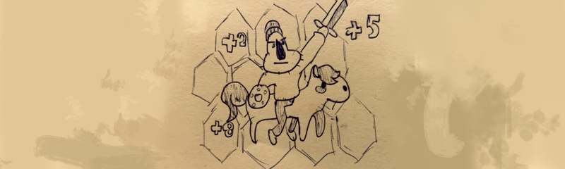 Doodle of cartoon Daan on a horse, preparing for war.