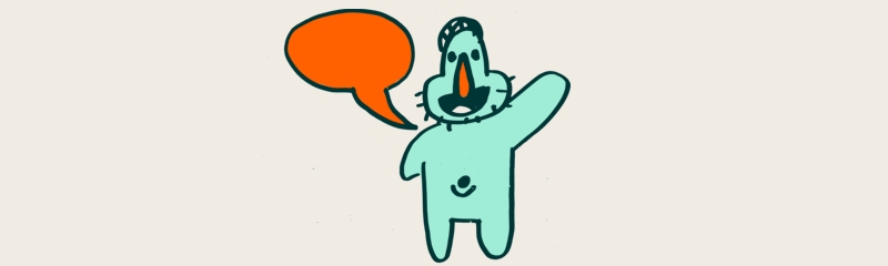 Cartoon Daan waving at you, with a speech bubble coming out of his mouth.